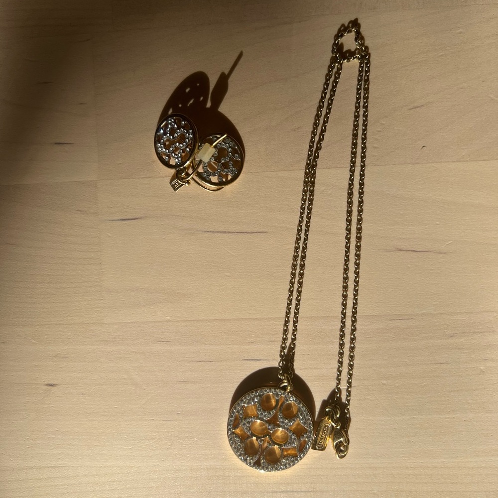 Coach Gold Pendant Necklace and Earrings Set